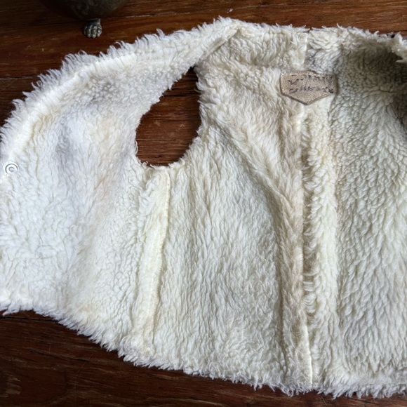 Vintage 70s Leather Patchwork Kids Fleece Lined Vest in Brown and Tan - Picture 6 of 8